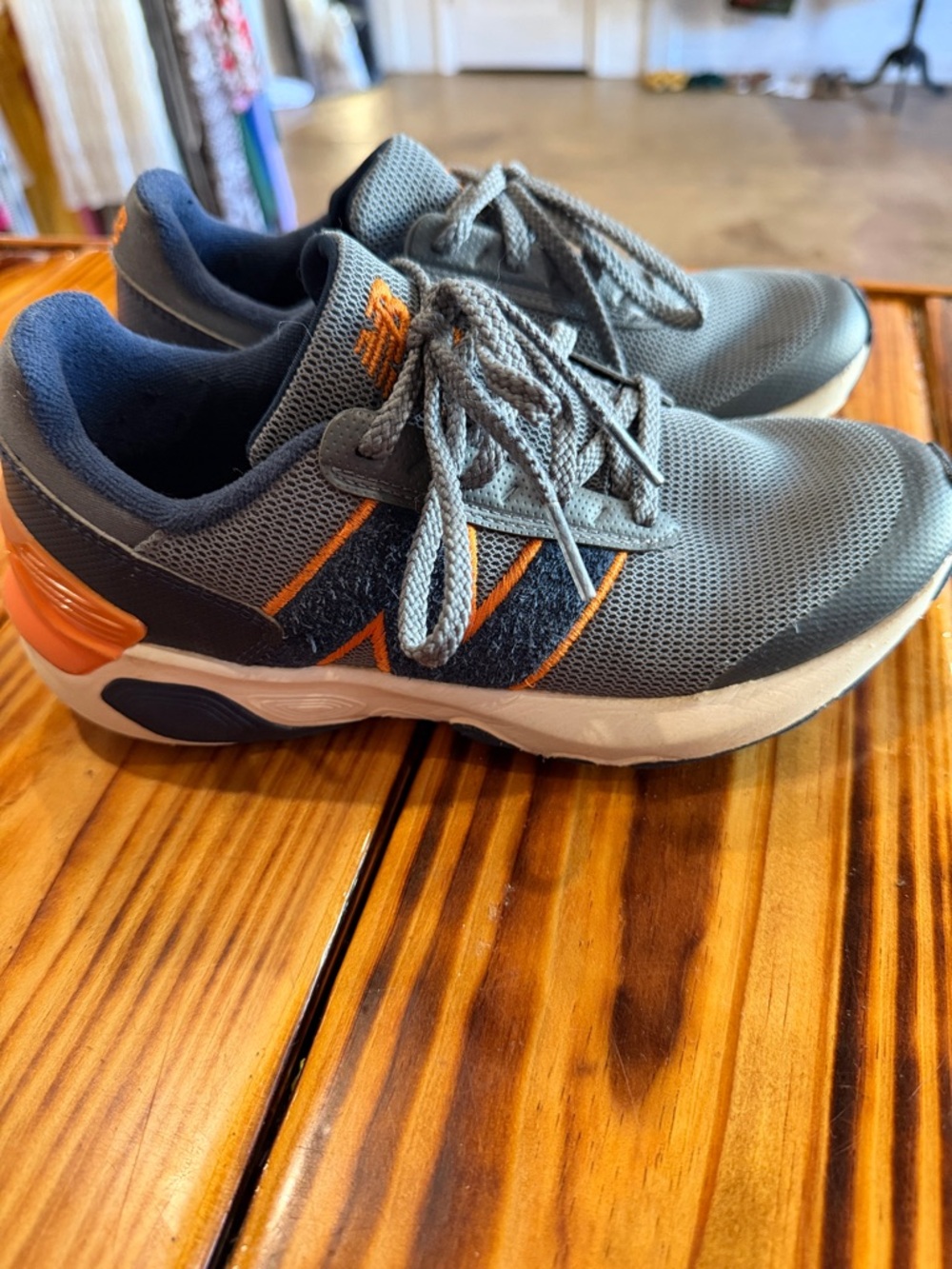 New Balance Kids Gray and Orange Sneakers